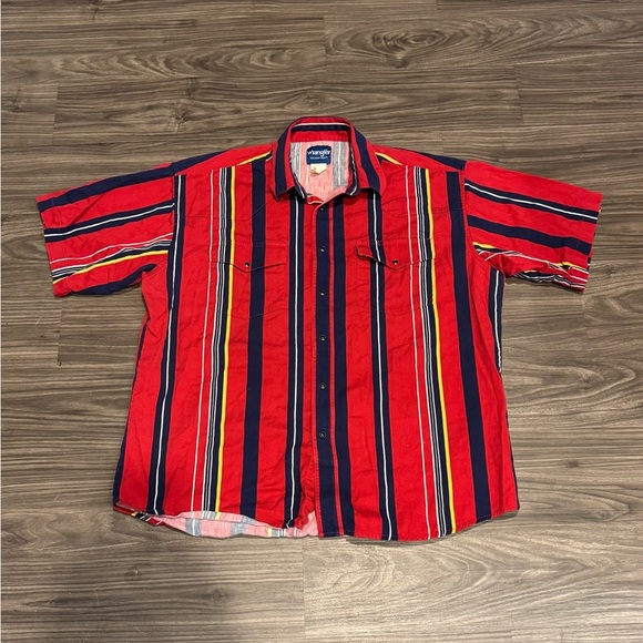 Wrangler Other - VTG Wrangler Shirt Mens XL Western Striped Brushpopper Rodeo Cowboy Pearl Snap